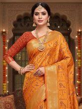 Women's Silk Blend Yellow Printed DesignerSaree With Blouse Piece